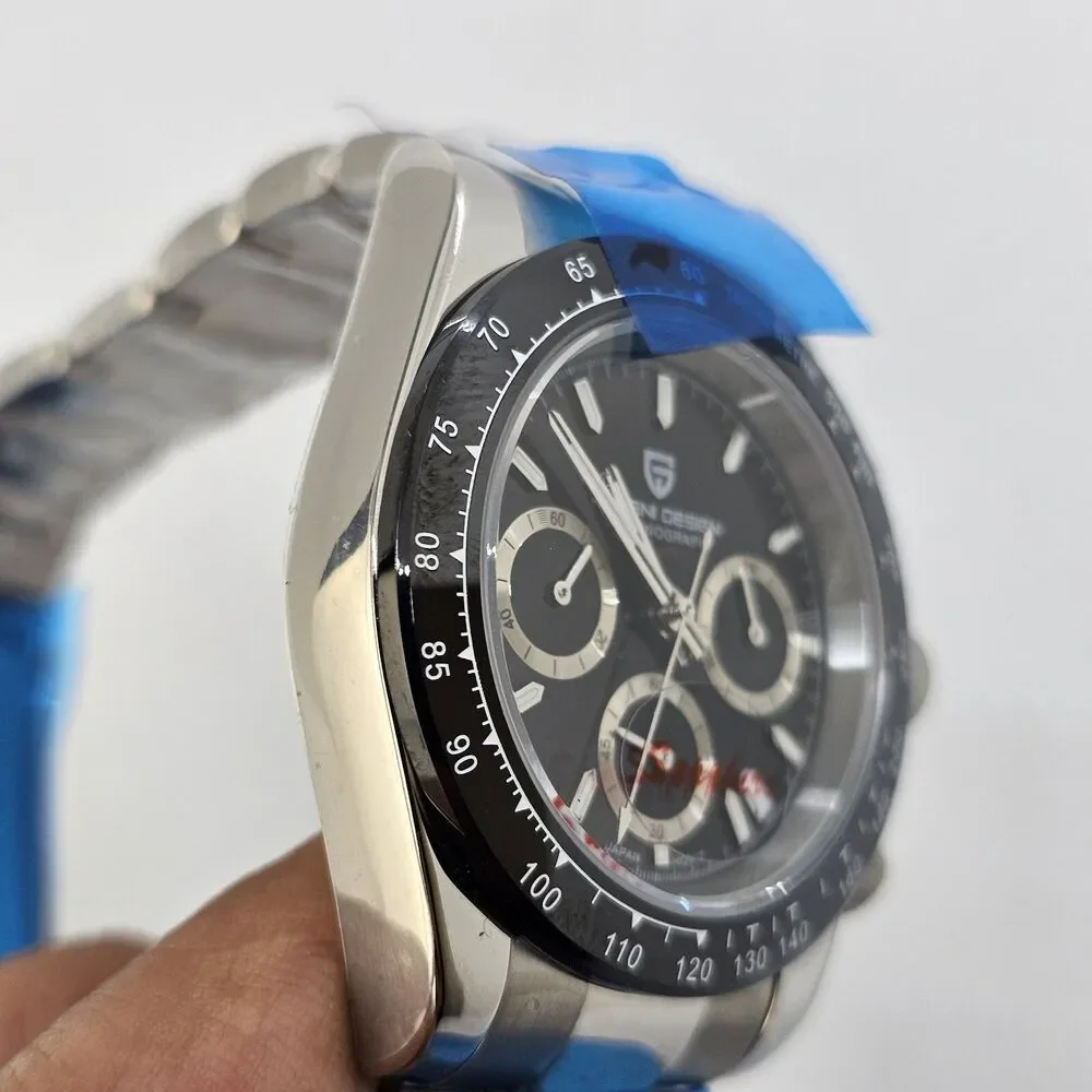 Pagani Design Men's Watch 40MM Black Dial‎ Black Bezel Gray Bracelet Band Date